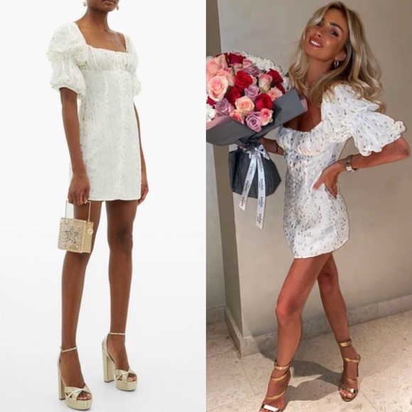 Rat & Boa off the shoulder metallic gold coupé mini dress in ivory size small
